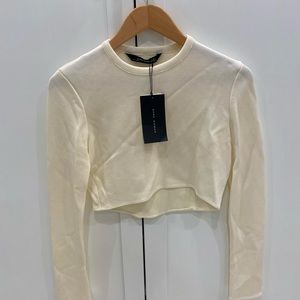 Zara White Textured Long Sleeve Crop Top